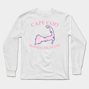 Preppy Vineyard Pink Cape Cod Massachusetts Map Long Sleeve T-Shirt